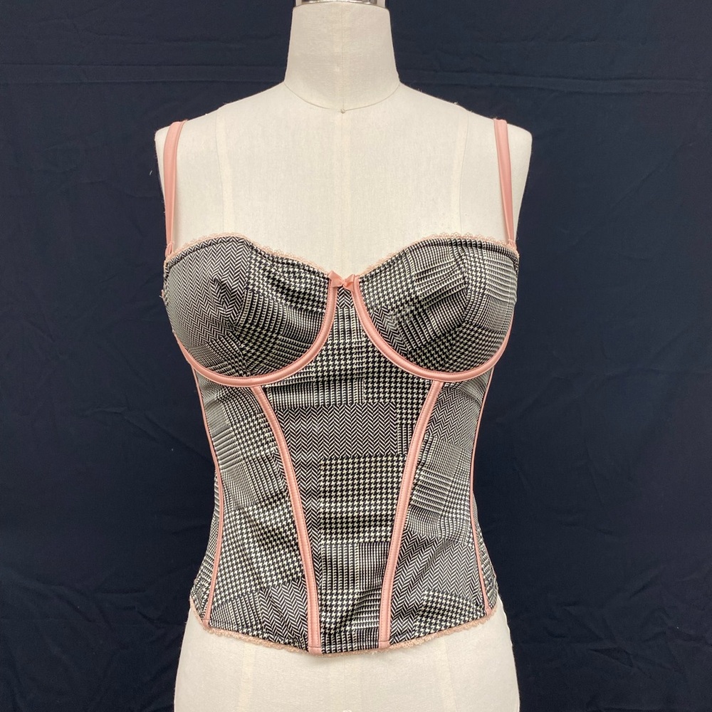 Christian Dior by John Galliano Glen Plaid Print Corset Top 36B
